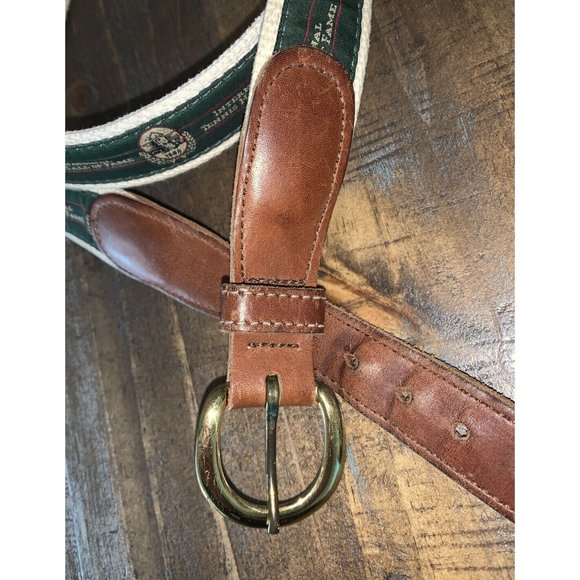 VTG Preston Sz 44 International Tennis Hall Of Fame Canvas  VTG Preston Sz 44 International Tennis Hall Of Fame Canvas Belt Brass Buckle HTF
